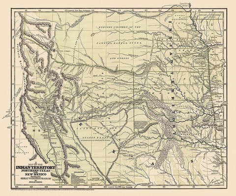 Indian Territory, Texas, New Mexico - 1844 White Modern Wood Framed Art Print with Double Matting by Gregg