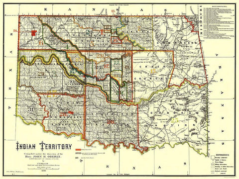 Indian Territory, Texas, Oklahoma - Oberly 1889 White Modern Wood Framed Art Print with Double Matting by Oberly