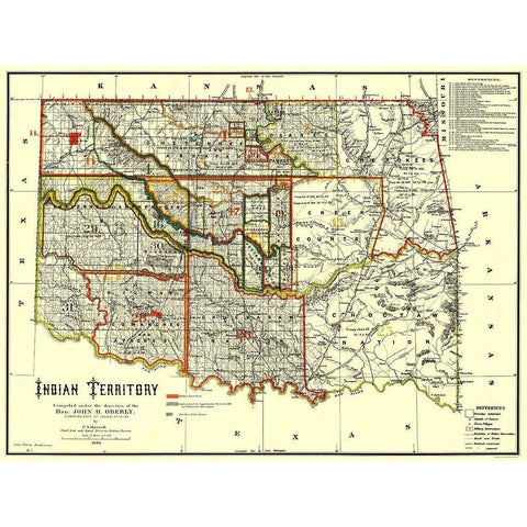 Indian Territory, Texas, Oklahoma - Oberly 1889 White Modern Wood Framed Art Print by Oberly