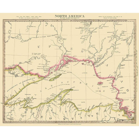Lake Superior North America - 1832 Gold Ornate Wood Framed Art Print with Double Matting by Baldwin