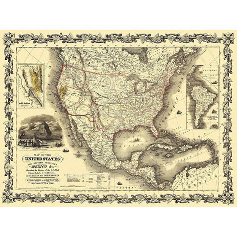 United States, Mexico - Colton 1849 Black Modern Wood Framed Art Print with Double Matting by Colton