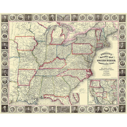 United States, U.S.A. Travellers Guide - 1852 Black Modern Wood Framed Art Print with Double Matting by Phelps