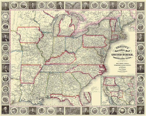 United States, U.S.A. Travellers Guide - 1852 White Modern Wood Framed Art Print with Double Matting by Phelps