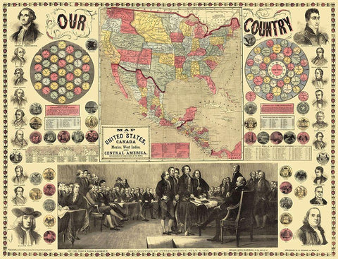 United States, Declaration Signing - Purley 1859 White Modern Wood Framed Art Print with Double Matting by Purley