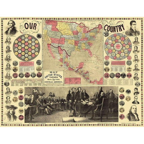 United States, Declaration Signing - Purley 1859 Gold Ornate Wood Framed Art Print with Double Matting by Purley