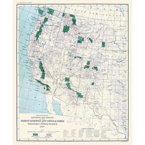 Western Forest Reserves, National Parks 1899 Black Modern Wood Framed Art Print with Double Matting by US Forest Serv
