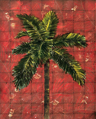 Fiesta Palm Red Black Ornate Wood Framed Art Print with Double Matting by Simons