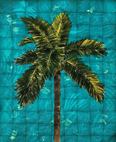 Fiesta Palm Turquoise White Modern Wood Framed Art Print with Double Matting by Simons