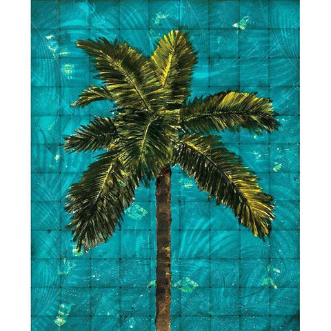 Fiesta Palm Turquoise Black Modern Wood Framed Art Print with Double Matting by Simons