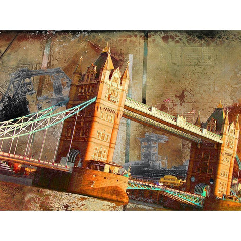 London Bridge Gold Ornate Wood Framed Art Print with Double Matting by Simons