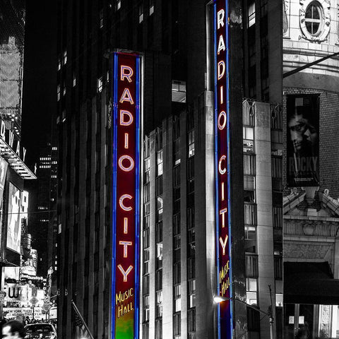 Radio City BnW Color Gold Ornate Wood Framed Art Print with Double Matting by Simons