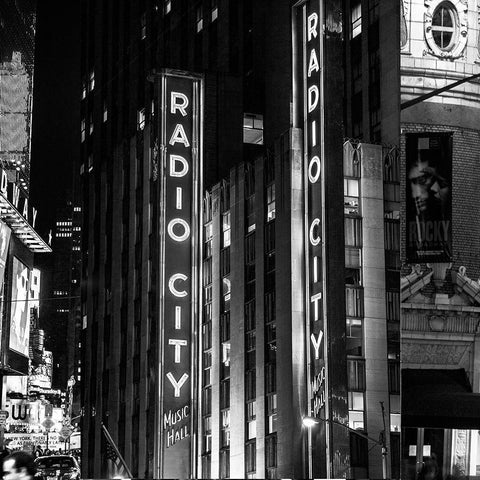 Radio City BnW Black Ornate Wood Framed Art Print with Double Matting by Simons