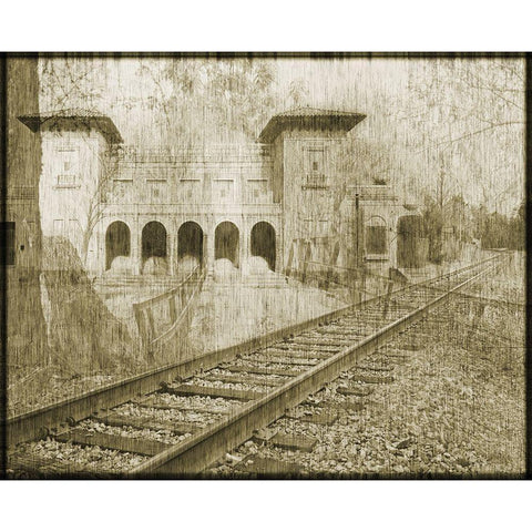 Station Railriad Collage White Modern Wood Framed Art Print by Simons