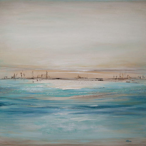 Seascape Square Black Modern Wood Framed Art Print with Double Matting by Hinz