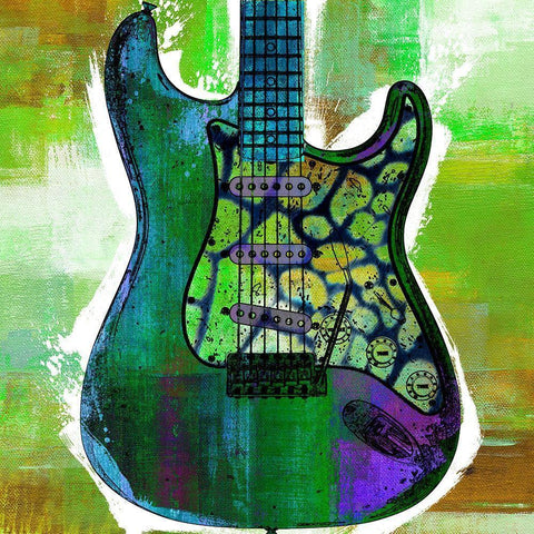 Grunge Guitar IV Black Modern Wood Framed Art Print with Double Matting by Johnson