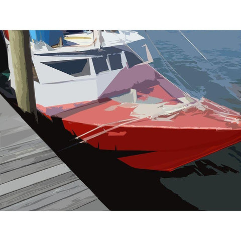 Red Boat Black Modern Wood Framed Art Print with Double Matting by Mack