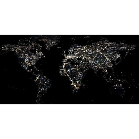 Night Map Black Modern Wood Framed Art Print with Double Matting by Phillip, Jamie