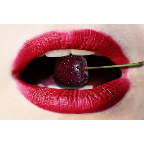 Cherry Lips White Modern Wood Framed Art Print by Phillip, Jamie