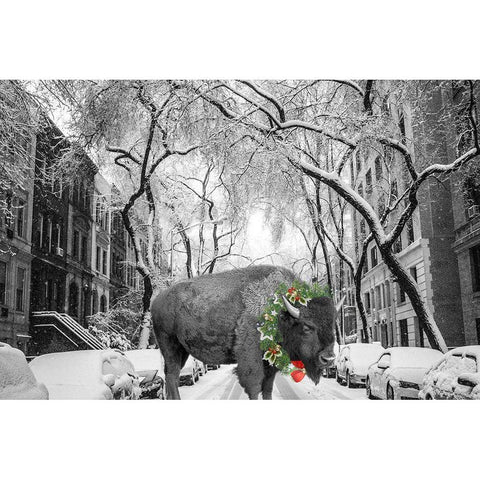 Buffalo Christmas Gold Ornate Wood Framed Art Print with Double Matting by Phillip, Jamie