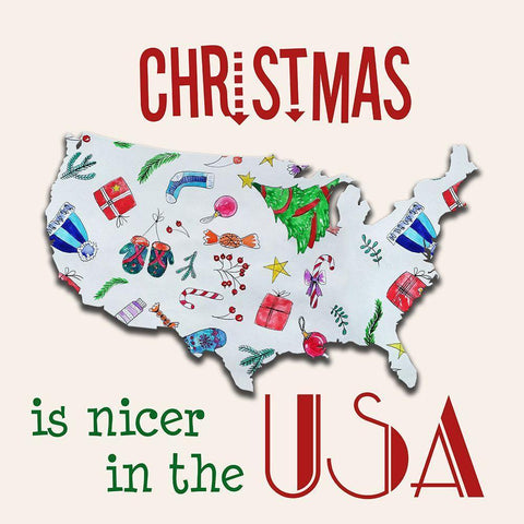 USA Christmas White Modern Wood Framed Art Print with Double Matting by Phillip, Jamie