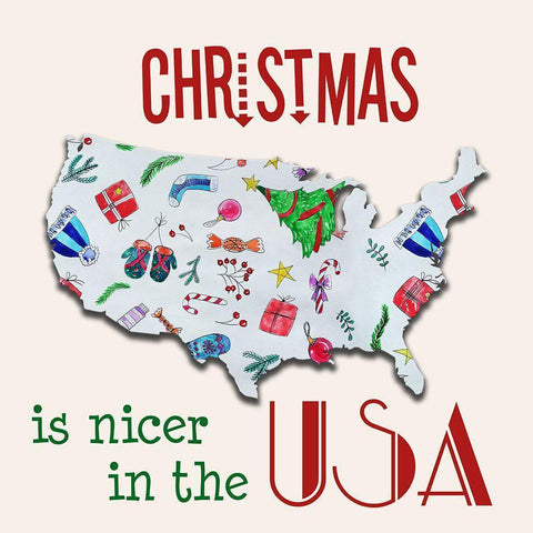 USA Christmas White Modern Wood Framed Art Print by Phillip, Jamie