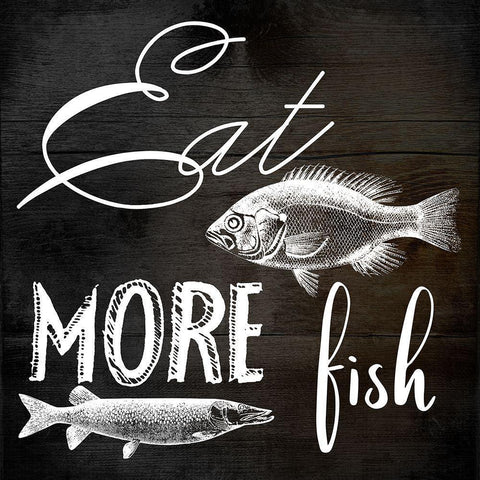 Eat More Fish Black Ornate Wood Framed Art Print with Double Matting by Phillip, Jamie