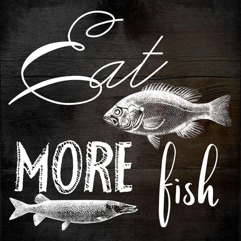 Eat More Fish Black Modern Wood Framed Art Print with Double Matting by Phillip, Jamie