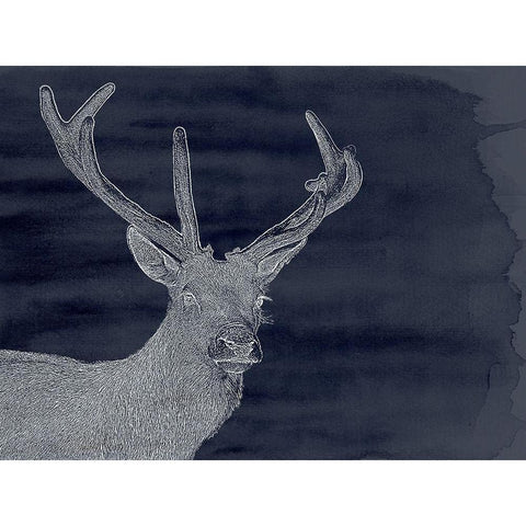 Indigo Deer Black Modern Wood Framed Art Print with Double Matting by Urban Road