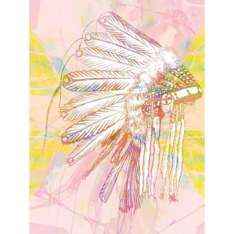 Indian War Bonnet Pink Gold Ornate Wood Framed Art Print with Double Matting by Urban Road