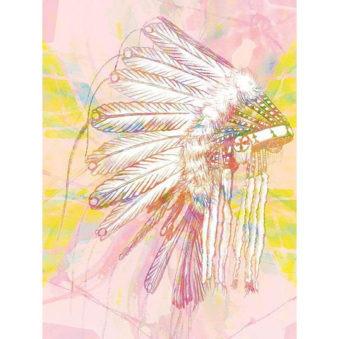 Indian War Bonnet Pink Black Modern Wood Framed Art Print by Urban Road