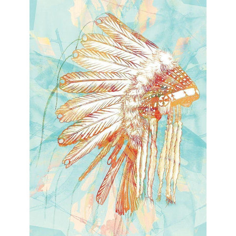 Indian War Bonnet Blue Gold Ornate Wood Framed Art Print with Double Matting by Urban Road