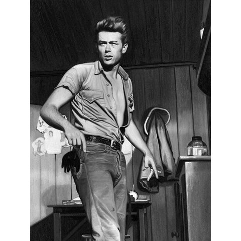 James Dean Mono Poster Black Modern Wood Framed Art Print with Double Matting by Urban Road