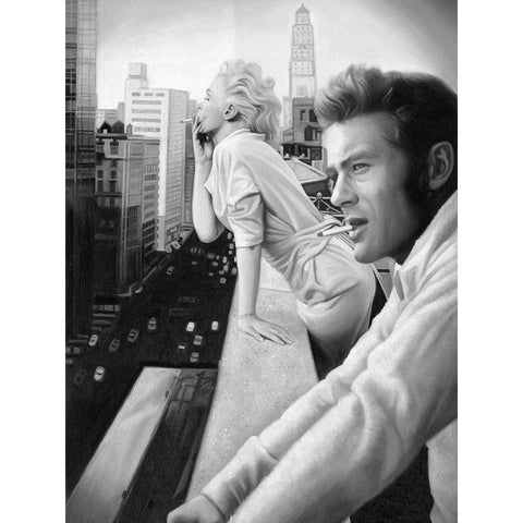 James and Marilyn Mono Poster White Modern Wood Framed Art Print by Urban Road