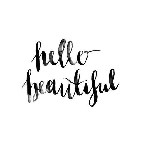 Hello Beautiful Script Poster Black Modern Wood Framed Art Print by Urban Road