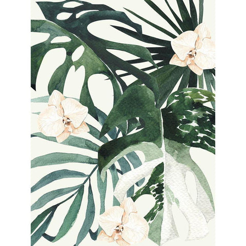 Tropical Leaves Green II Poster White Modern Wood Framed Art Print by Urban Road