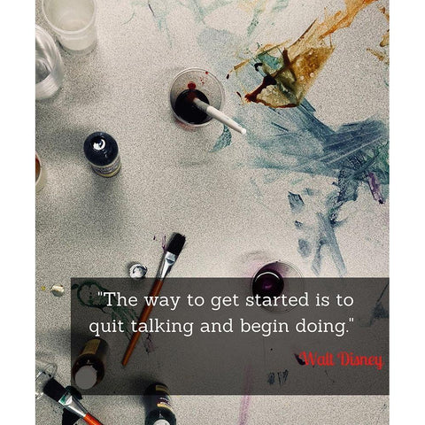 Walt Disney Quote: Quit Talking Black Modern Wood Framed Art Print with Double Matting by ArtsyQuotes