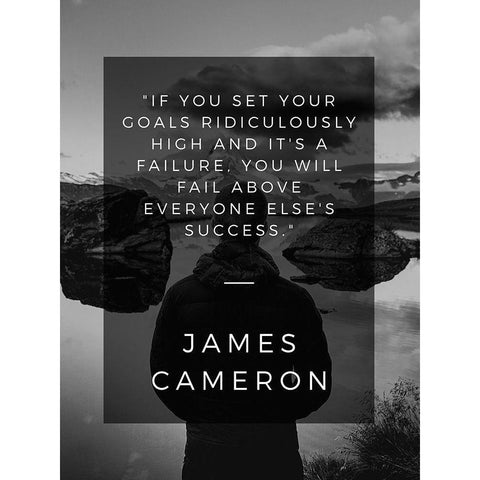 James Cameron Quote: Fail Above Everyone White Modern Wood Framed Art Print by ArtsyQuotes