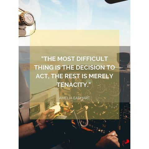 Amelia Earhart Quote: Tenacity Black Modern Wood Framed Art Print with Double Matting by ArtsyQuotes