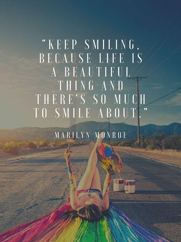 Marilyn Monroe Quote: Keep Smiling White Modern Wood Framed Art Print with Double Matting by ArtsyQuotes