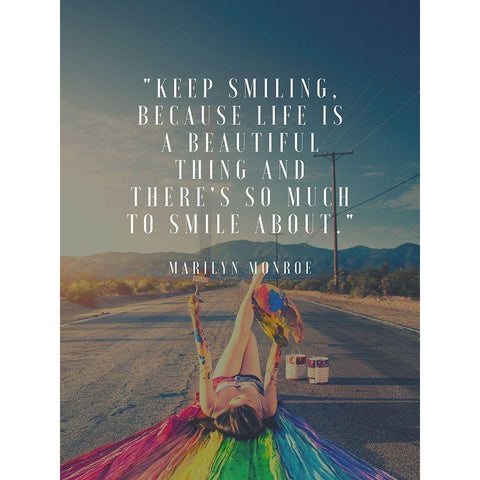 Marilyn Monroe Quote: Keep Smiling White Modern Wood Framed Art Print by ArtsyQuotes