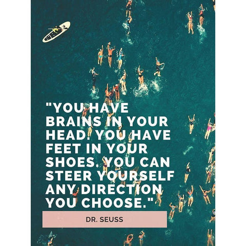 Dr. Seuss Quote: Brains in Your Head Black Modern Wood Framed Art Print with Double Matting by ArtsyQuotes