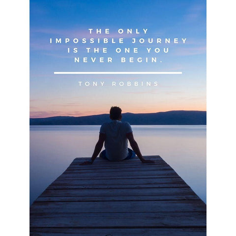 Tony Robbins Quote: Impossible Journey White Modern Wood Framed Art Print by ArtsyQuotes