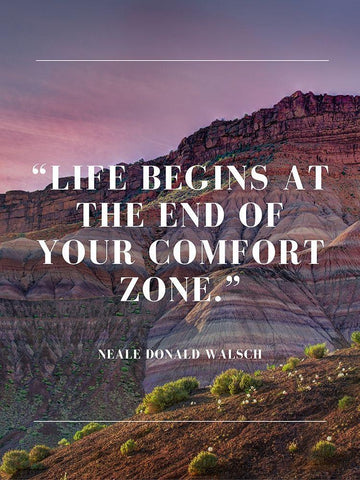 Neale Donald Walsch Quote: Comfort Zone White Modern Wood Framed Art Print with Double Matting by ArtsyQuotes