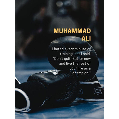 Muhammad Ali Quote: Dont Quit Black Modern Wood Framed Art Print with Double Matting by ArtsyQuotes