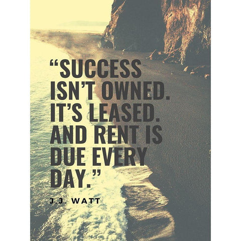 J.J. Watt Quote: Success isnt Owned Gold Ornate Wood Framed Art Print with Double Matting by ArtsyQuotes