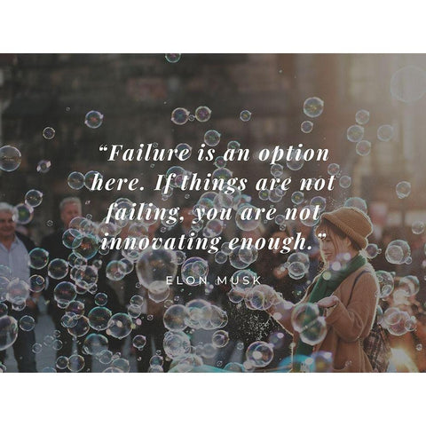 Elon Musk Quote: Failure is an Option White Modern Wood Framed Art Print by ArtsyQuotes