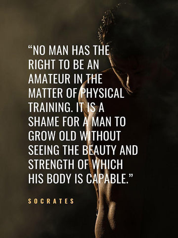 Socrates Quote: Physical Training Black Ornate Wood Framed Art Print with Double Matting by ArtsyQuotes