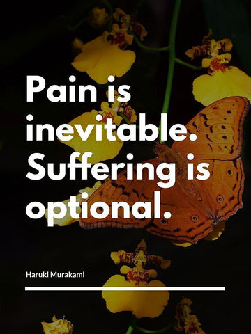 Haruki Murakami Quote: Pain is Inevitable White Modern Wood Framed Art Print with Double Matting by ArtsyQuotes