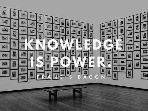 Francis Bacon Quote: Knowledge is Power Black Ornate Wood Framed Art Print with Double Matting by ArtsyQuotes