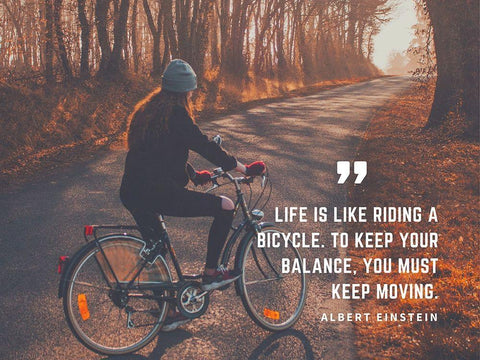 Albert Einstein Quote: Riding a Bicycle White Modern Wood Framed Art Print with Double Matting by ArtsyQuotes